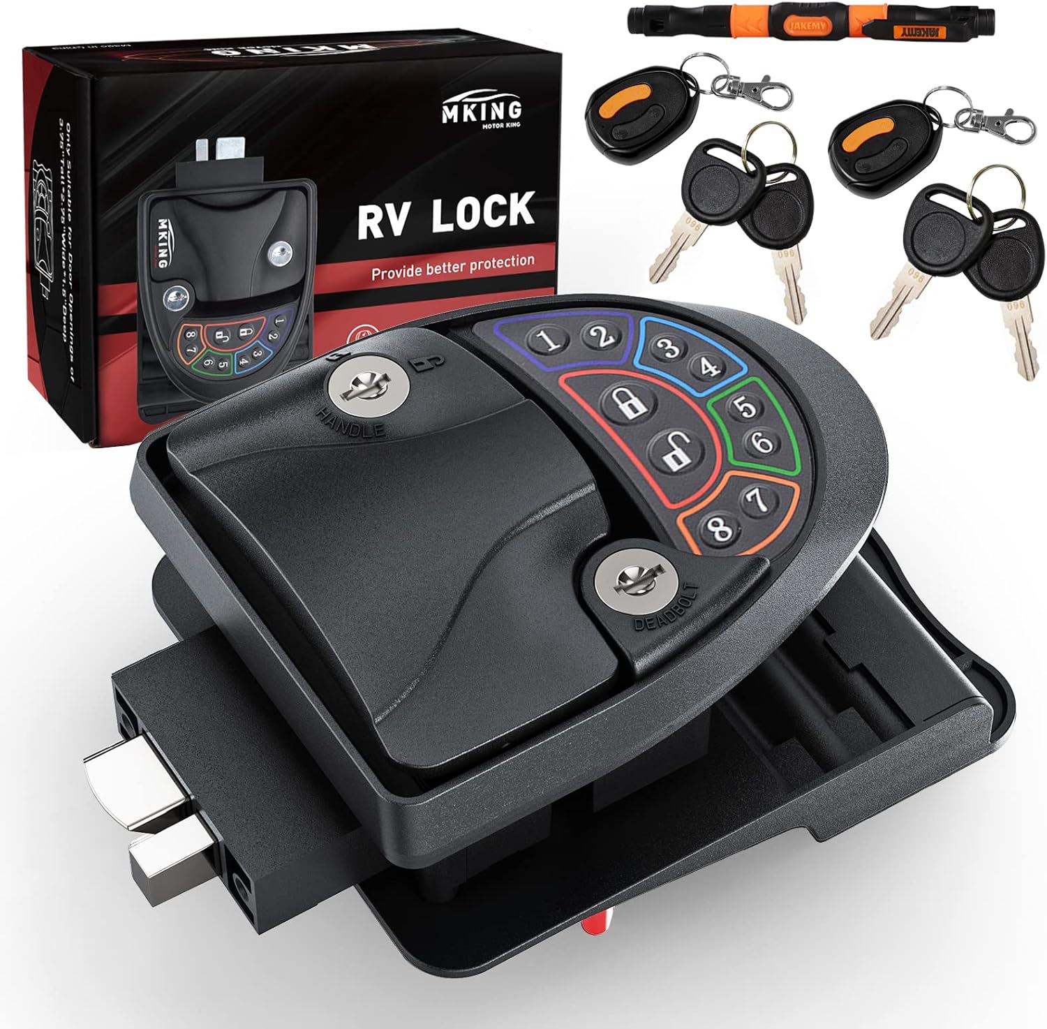 MKING RV Lock Keyless Entry ,Keyless RV Door Handle for Travel Trailer Camper ,Keyless Entry RV Lock for Trave Trailers ,Keyless Entry Camper Lock with Deadbolt |Will Only Fit 2.75 x 3.75 Lock Hole