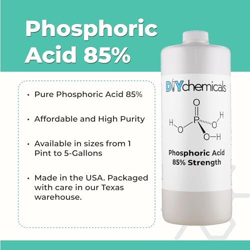DIYChemicals Phosphoric Acid 85% – Rust Remover, Wood Stain Remover, pH Control, High Purity Orthophosphoric Acid for Metal, Fertilizers - Made in USA