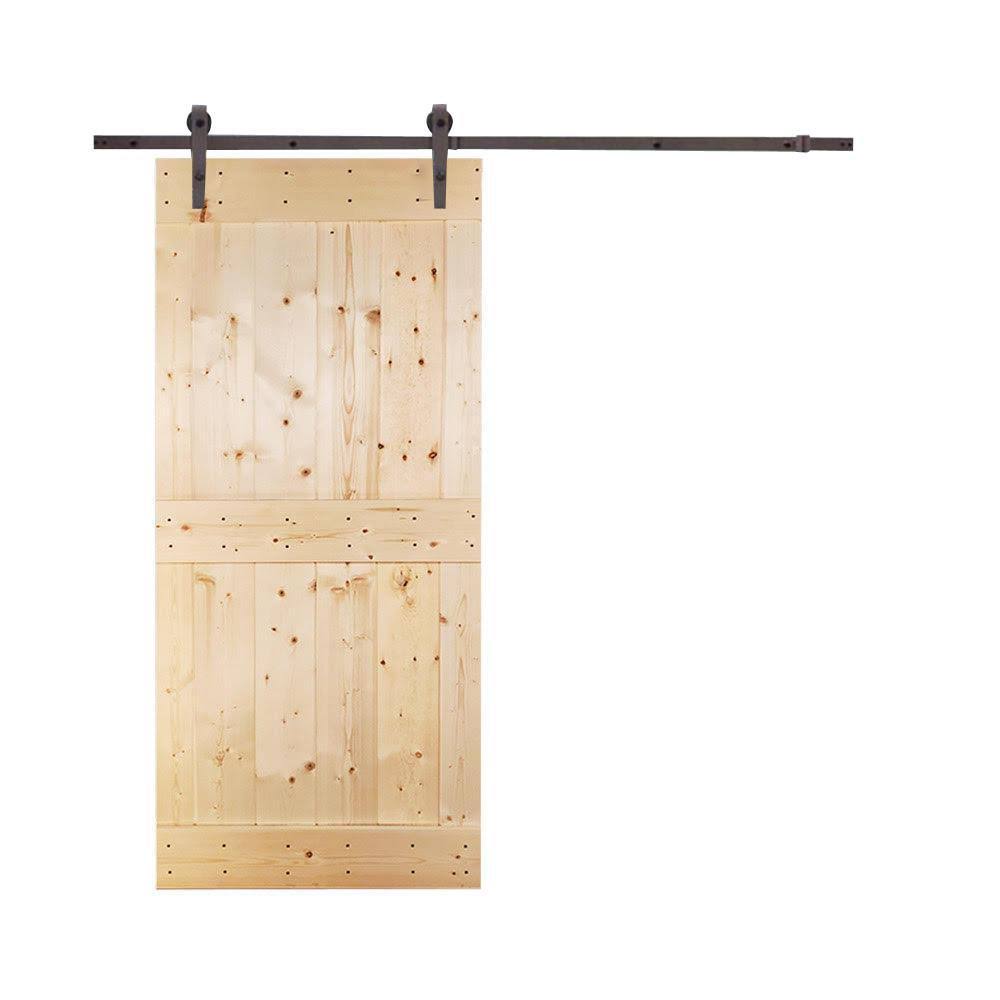 CALHOME 42 in x 84 in Unfinished 2 Panel Wood Barn Door with Sliding Hardware - 42 x 84