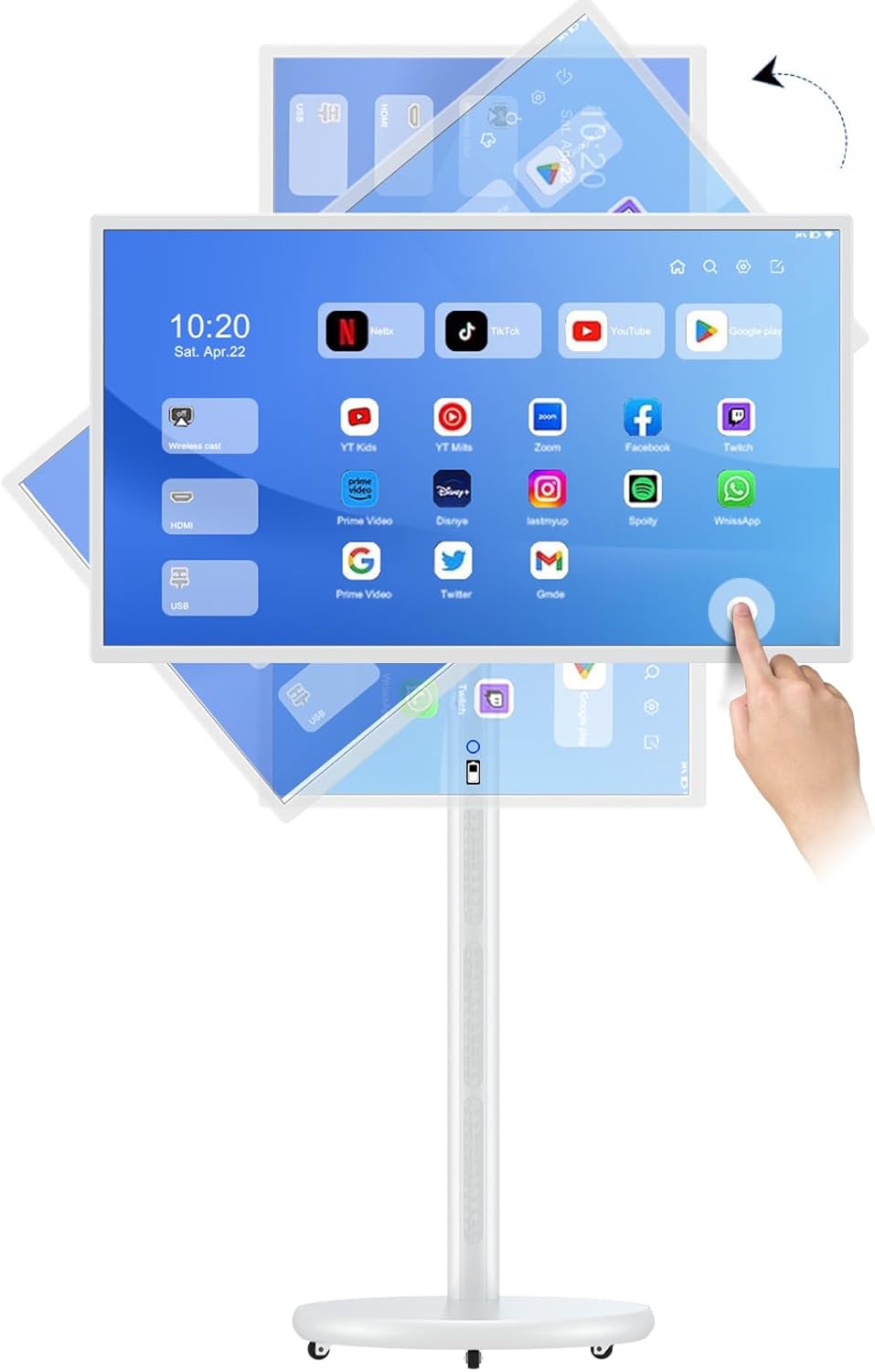 Portable Smart Screen, 32-Inch 1080p Portable Monitor with Rotatable Touch Screen, Android OS(Support Google Store), Built-in Battery, Full Swivel Rotation, Remote Control