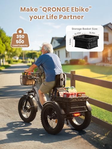 Electric Tricycle for Adults 960W Peak, 36V 15AH Battery Ebike 50 Miles Range with Large Rear Basket, Electric Trike 20" Fat Tire, Max 25MPH 3 Wheel Folding Electric Trike for Adults(Lava)