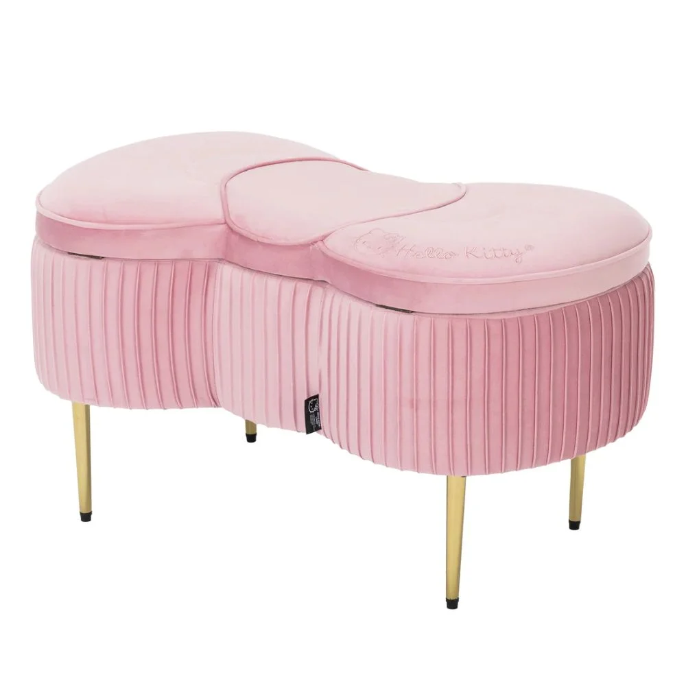 Impressions Vanity Hello Kitty Bow Velvet Ottoman Storage Bench with Gold Metal Legs (Pink)