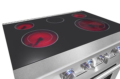 KOSTCH 30 inch Professional Electric Range with 5 Heating Elements Cooktop, 4.55 Cu. Ft. Convection Oven Capacity, Smooth Glass Top, in Stainless Steel, KOS-30RE06H