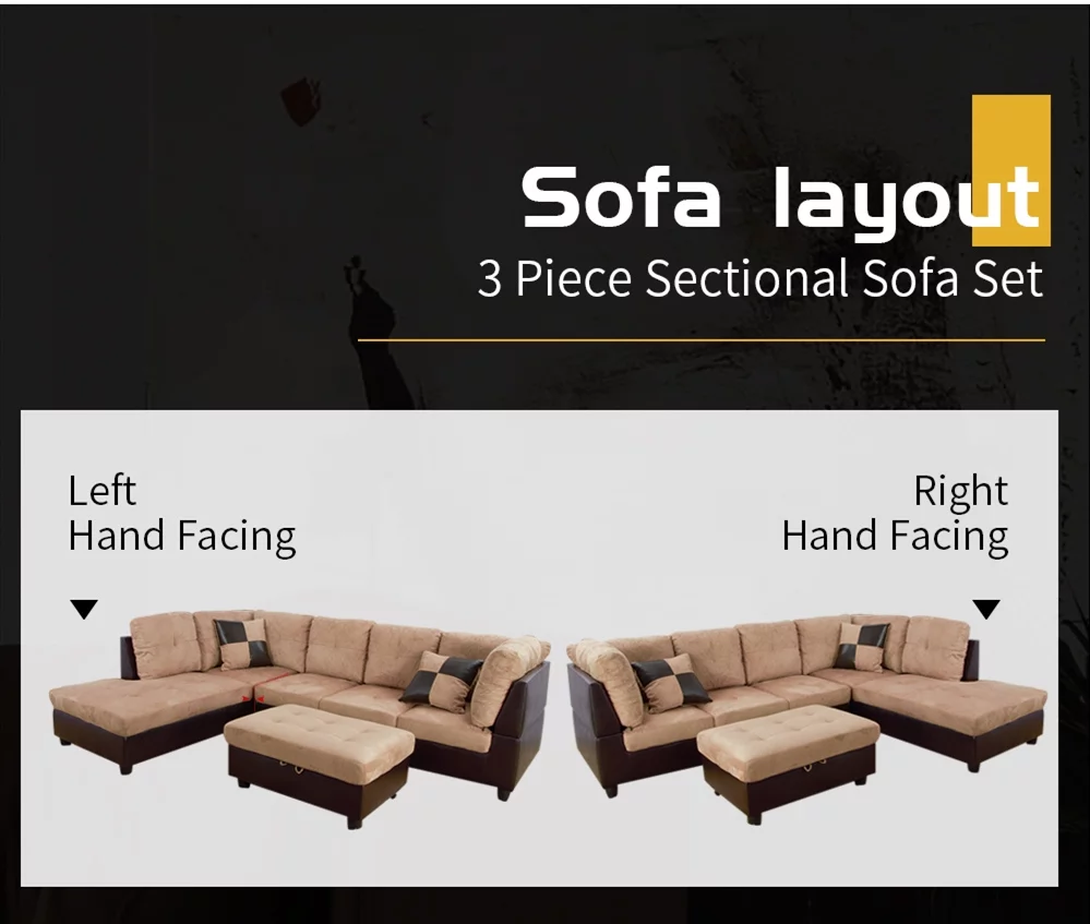 Ponliving Furniture Darkening 103.5'' Sectional Sofa with Storage Ottoman, Right Hand & Left Hand Facing Darkening 103.5'' Sectional Sofa with Storage Ottoman, Right Hand & Left Hand Facing