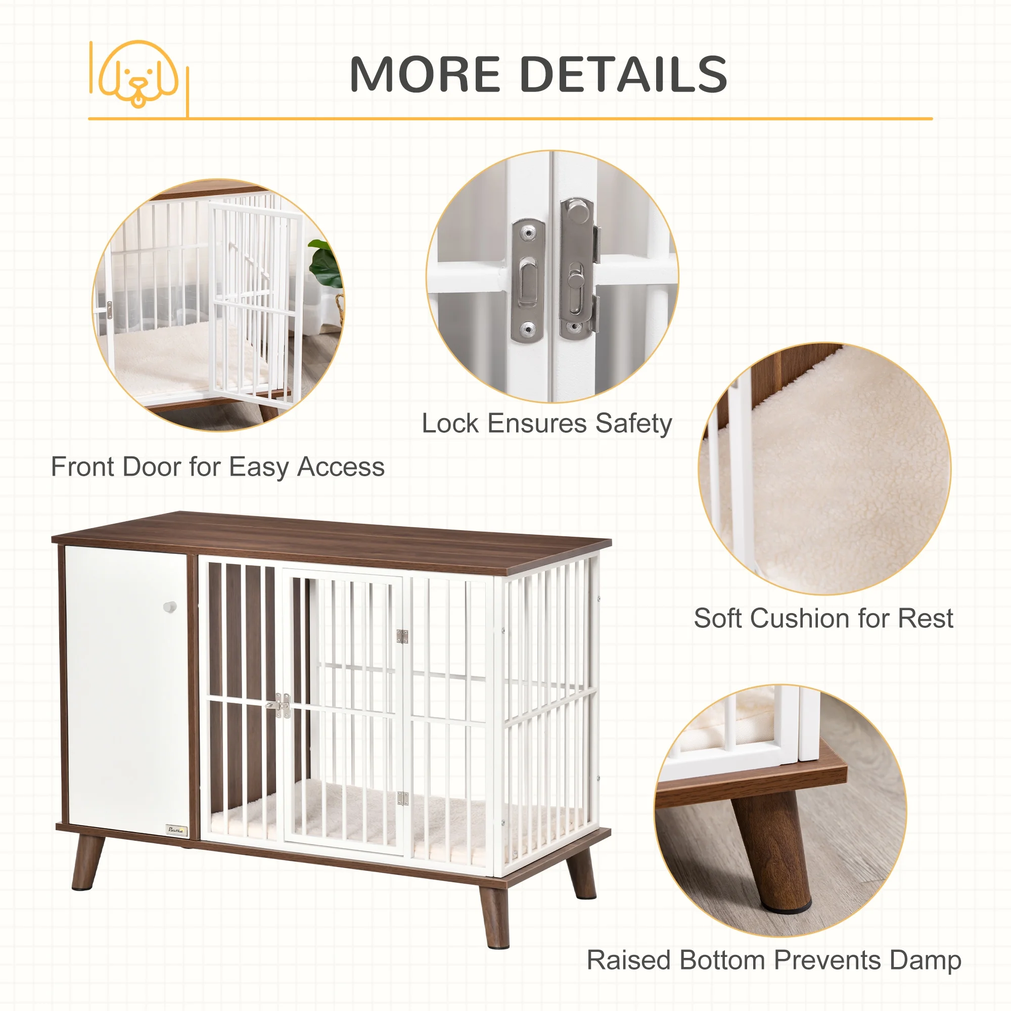 PawHut Wooden Dog Kennel, End Table Furniture with Cushion & Lockable Magnetic Doors, Small Size Pet Crate Indoor Puppy Cage, Brown