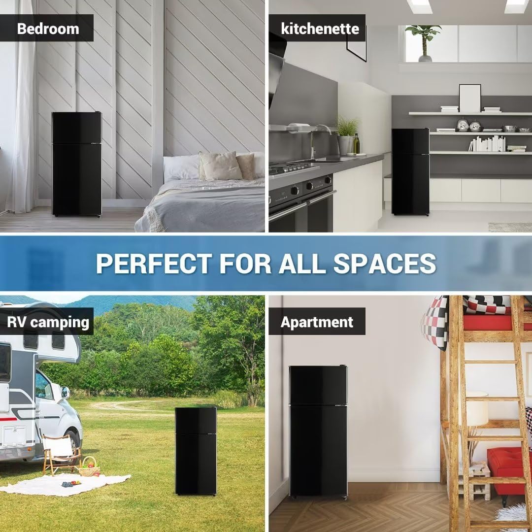 Apartment Size Refrigerator, 4.0 Cu.Ft Mini Fridge with Double Door Suitable for Kitchen, Dorm, Apartment, Office, Energy Saving Compact Refrigerator with 7 Temperature Modes, Black