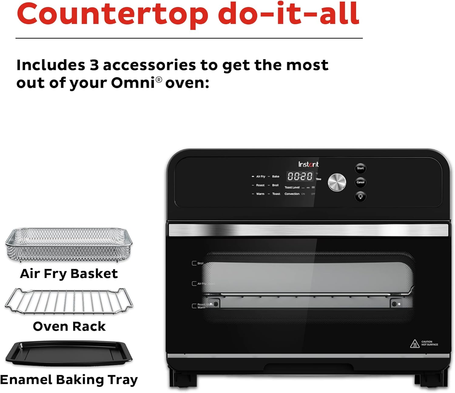 Instant Omni 19QT/18L Toaster Oven Air Fryer, 7-in-1 Functions, Fits 12" Pizza, Crisps, Broils, Bakes, Roasts, Toasts, Warms, Convection, 100+ In-App Recipes, from the Makers of Instant Pot, Black
