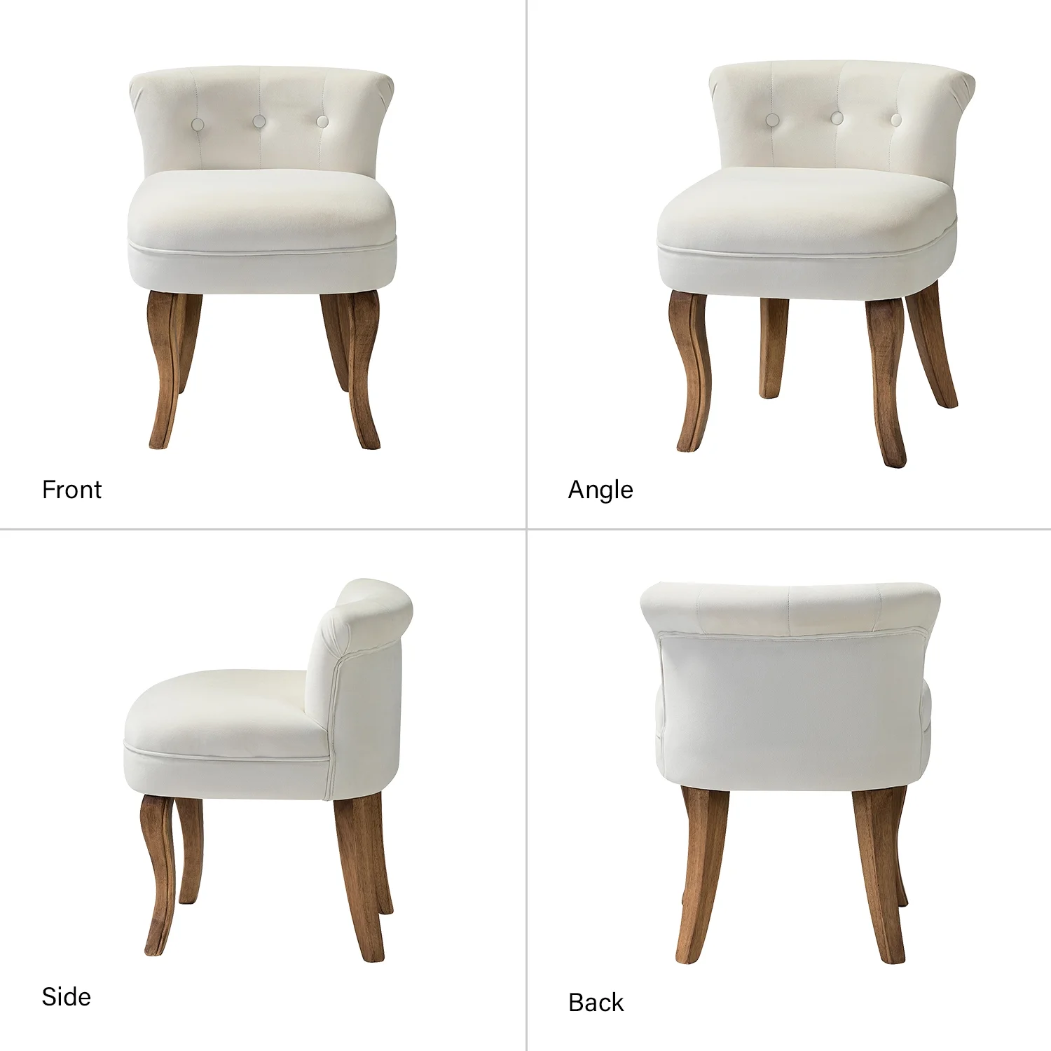 Makeup Vanity Stool Dressing Table Accent Chair Velvet Tufted Upholstered Cushioned Wood Leg Home Bedroom Living Room Ivory