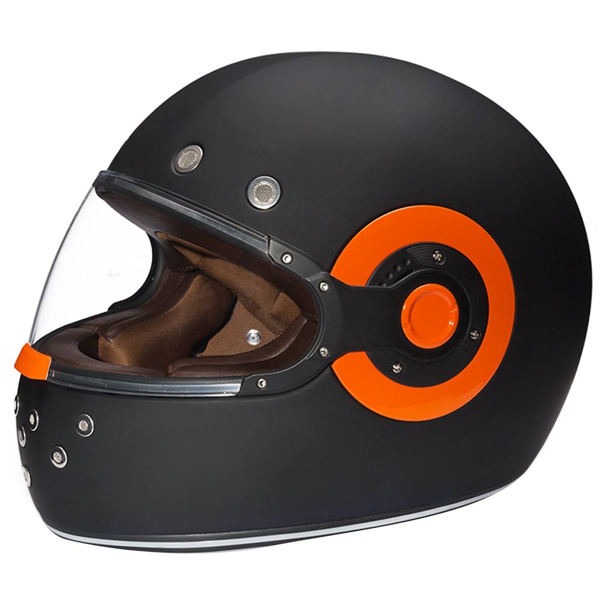 Daytona Helmets R1-O-M Retro Medium Dull Black with Orange Accents Full Face Helmet