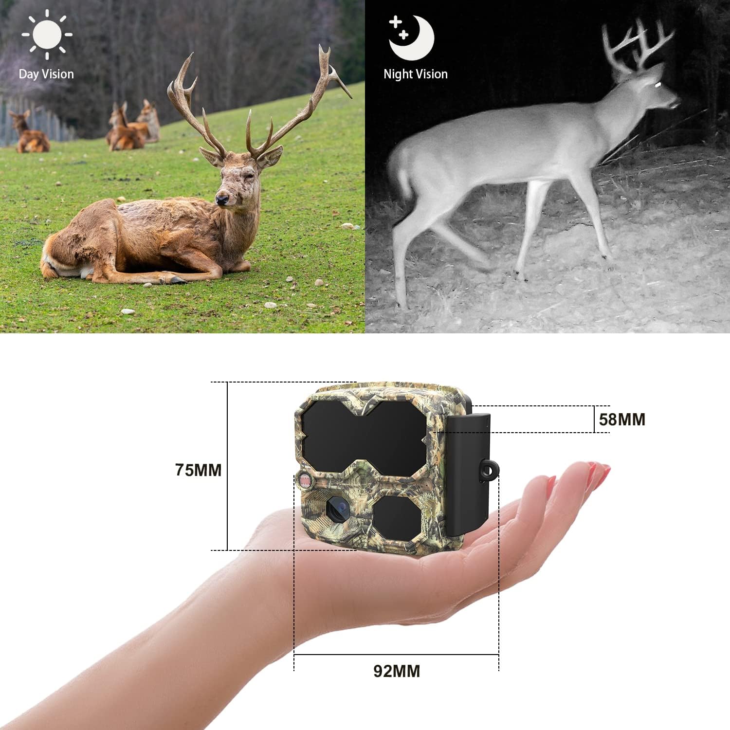 Mini Trail Camera 12MP 1080P, Hunting Camera Waterproof IPX6 Game Camera with Night Vision Motion Activated Video Cam for Wildlife Detecting, Home Security (No Grow) Pack of 2