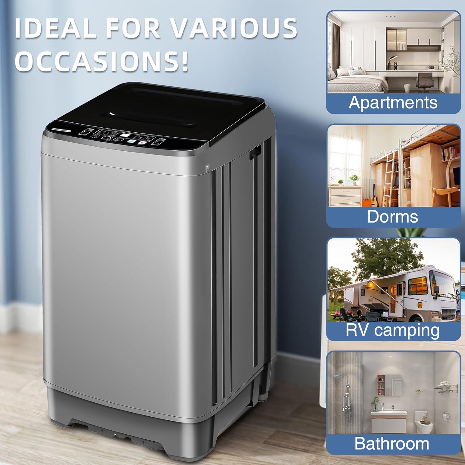 Portable Washing Machine, 13.3lbs Automatic Laundry Machine with 10 Programs, LED Display, High-efficiency Compact Washer for Apartment, Home, Dorms, Rv, Grey