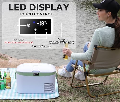 Megiu 12 Volt Car Refrigerator, Portable Freezer Compressor Cooler -18~+15℃ with 12V / 24V DC 110～240 Volt AC
