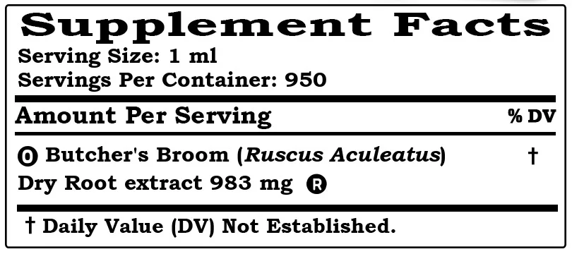 Butcher's Broom (Ruscus Aculeatus) Dry Root Liquid Extract. Expertly Extracted by Trusted HawaiiPharm Brand. Absolutely Natural. Proudly made in USA. Tincture 32 Fl.Oz