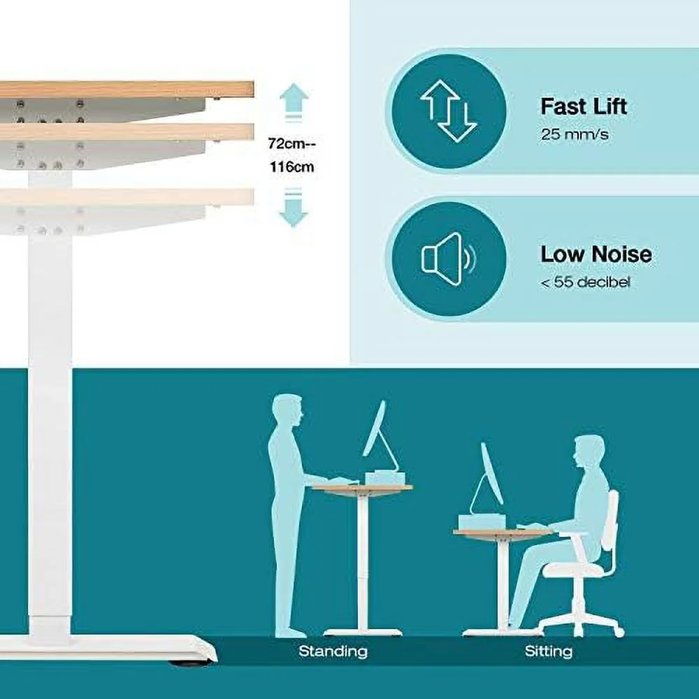 Height Adjustable Electric Standing Desk  55 x 28 Inches Stand Up Desk  Sit Stand  Office Desk Computer Workstation with T-Shaped Metal Bracket (White)