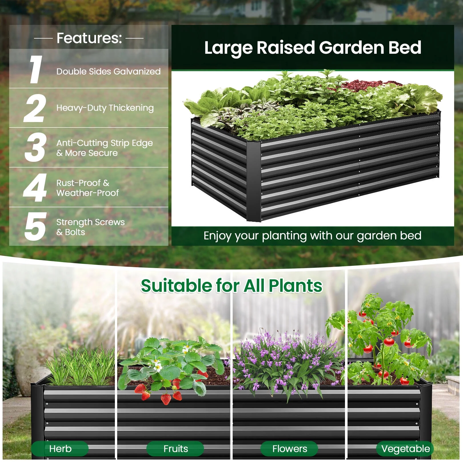 SEJOV Galvanized Raised Garden Beds 6ftx3ftx2ft Large Metal Garden Beds Galvanized Steel Planter Box for Vegetables Flowers Herbs - Curated Treasures Market