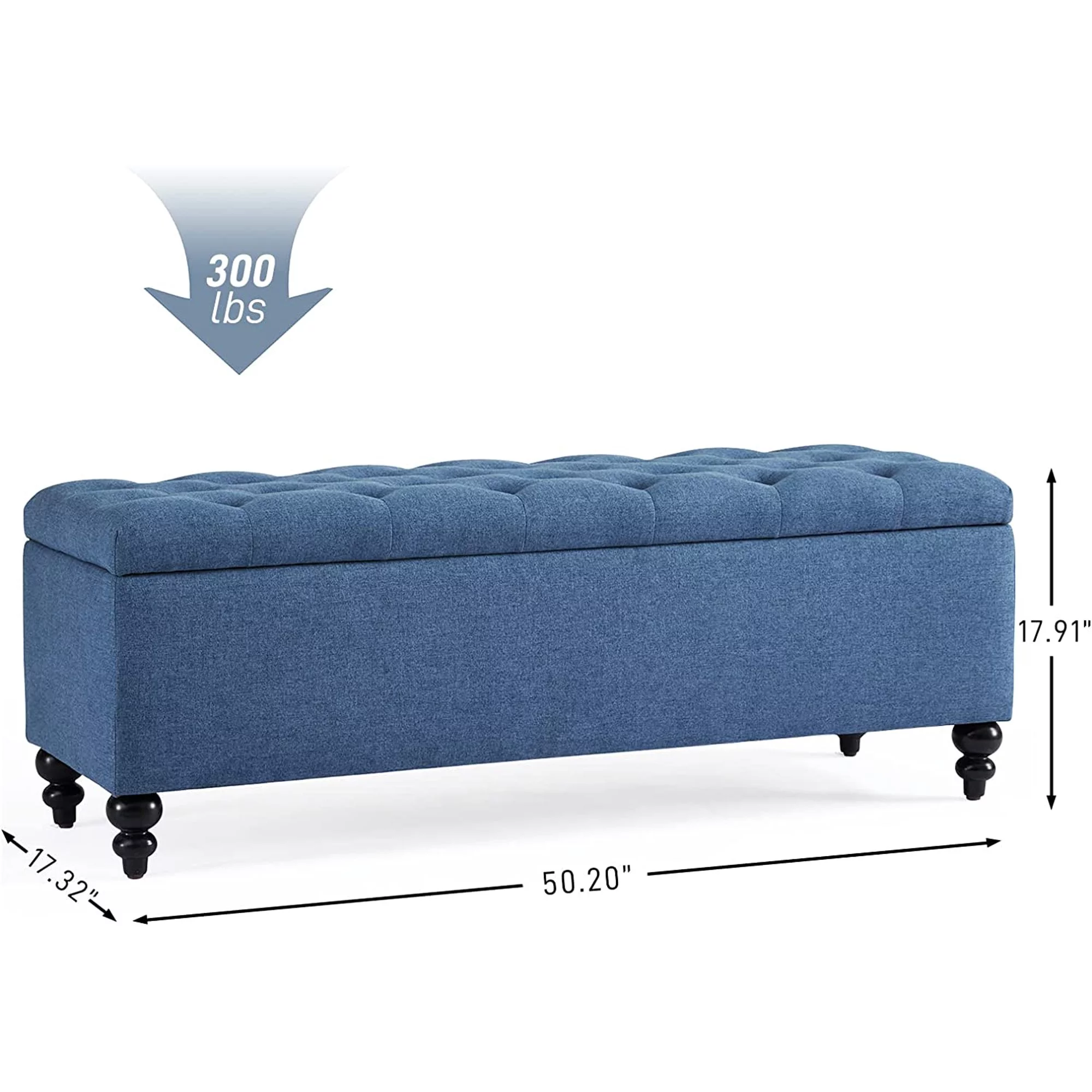 Kinmars 50.2" Ottoman with Storage, Large Storage Bench with Button-Tufted, Safety Hinge Ottoman in Upholstered Fabrics for Bedroom, Living Room(Blue)