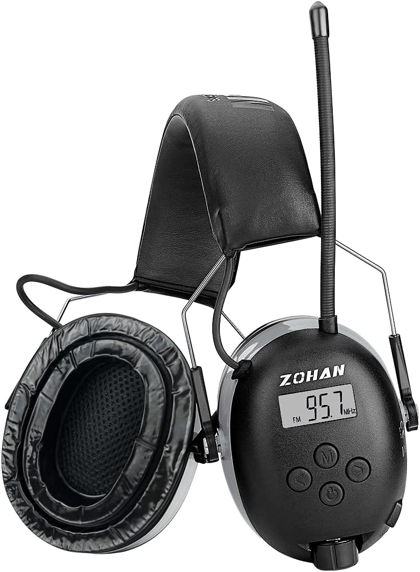 ZOHAN EM042 AM/FM Radio Headphone with Digital Display, Ear Protection Noise Reduction Safety Ear Muffs, Ultra Comfortable Hearing Protector for Lawn Mowing and Landscaping - Yellow