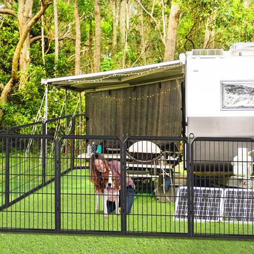 Dog Playpen Outdoor with Low Threshold Full Gate, 32" Height 10 Panels Large Dog Fence Outdoor for Yard, Heavy Duty Pet Playpen Metal Play Pen Portable Fence for RV Camping, Yard