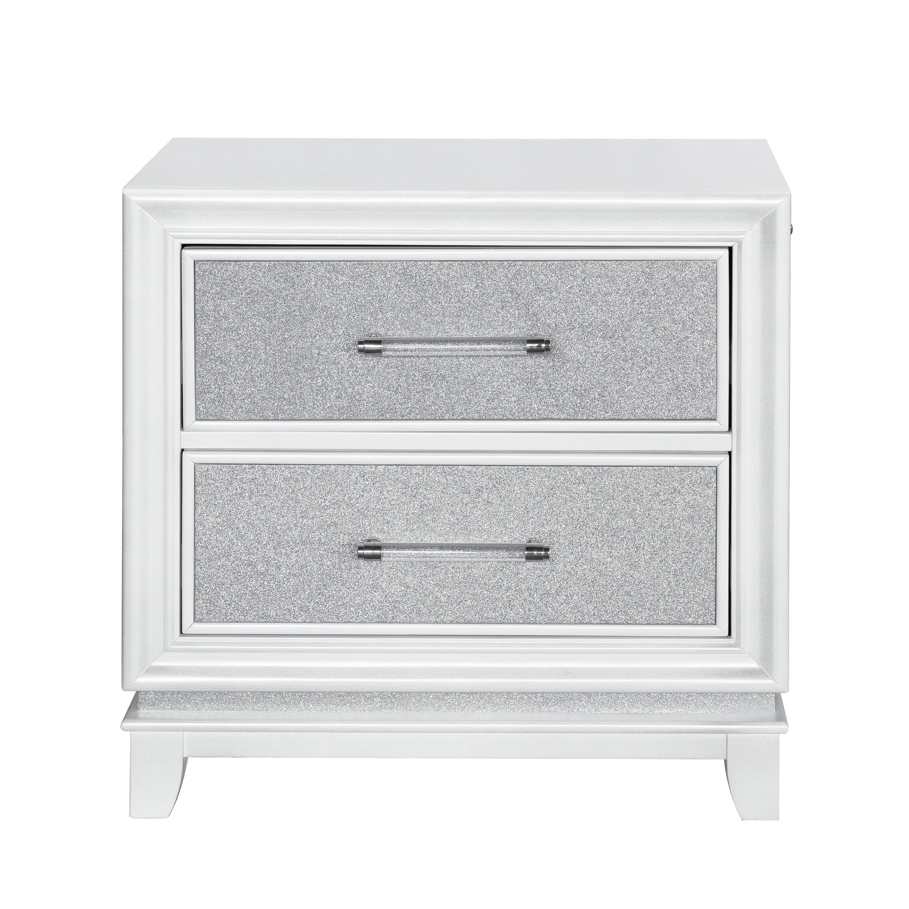 Roundhill Furniture Galaxy 4-Piece Bedroom Set with LED Lights, Tufted Bed, Dresser, Mirror, and Nightstand in Pearlized White, Queen
