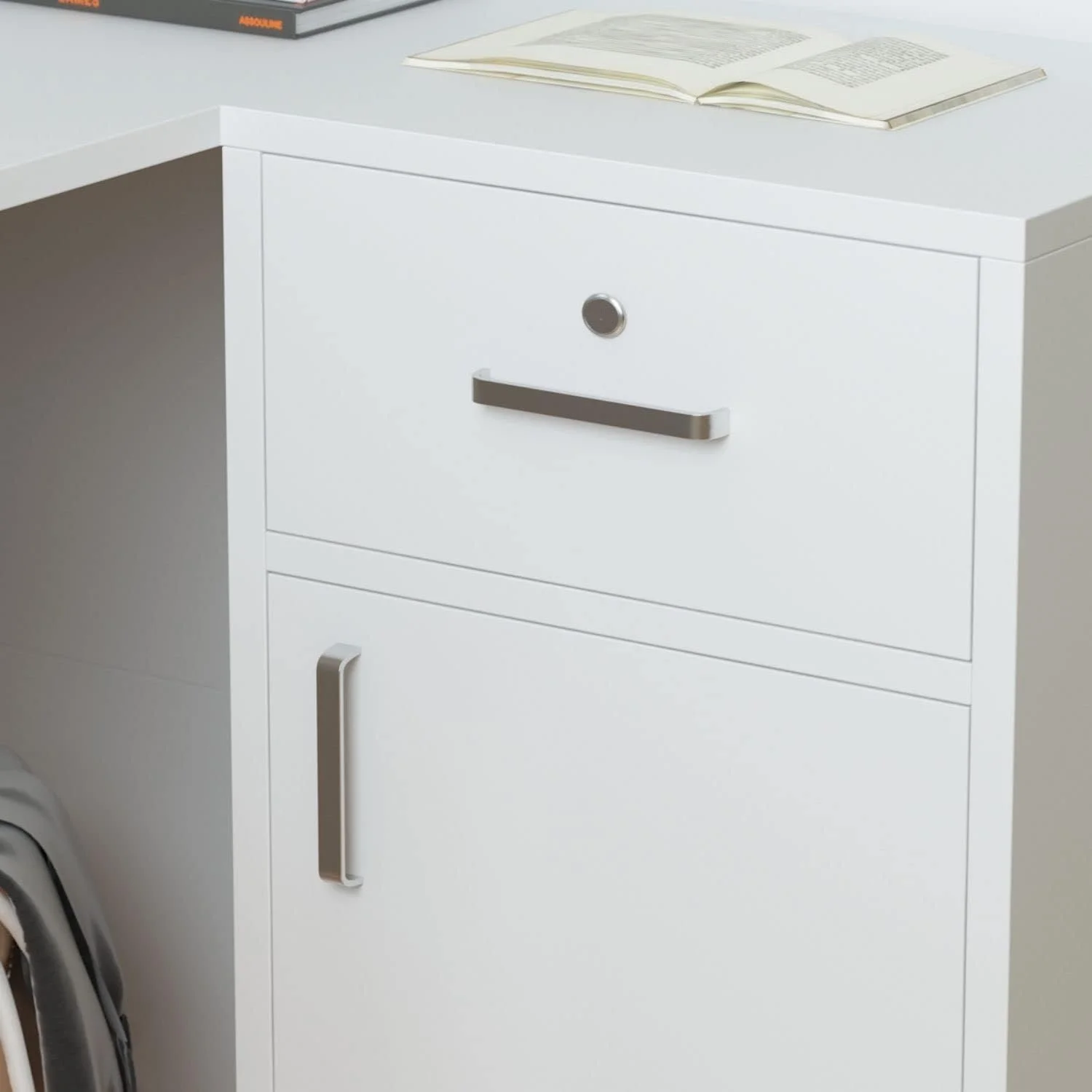 Modern Reception Desk Front Desk Reception Counter, Large Storage Shelves and Drawers, Retail Counter for Reception Room White