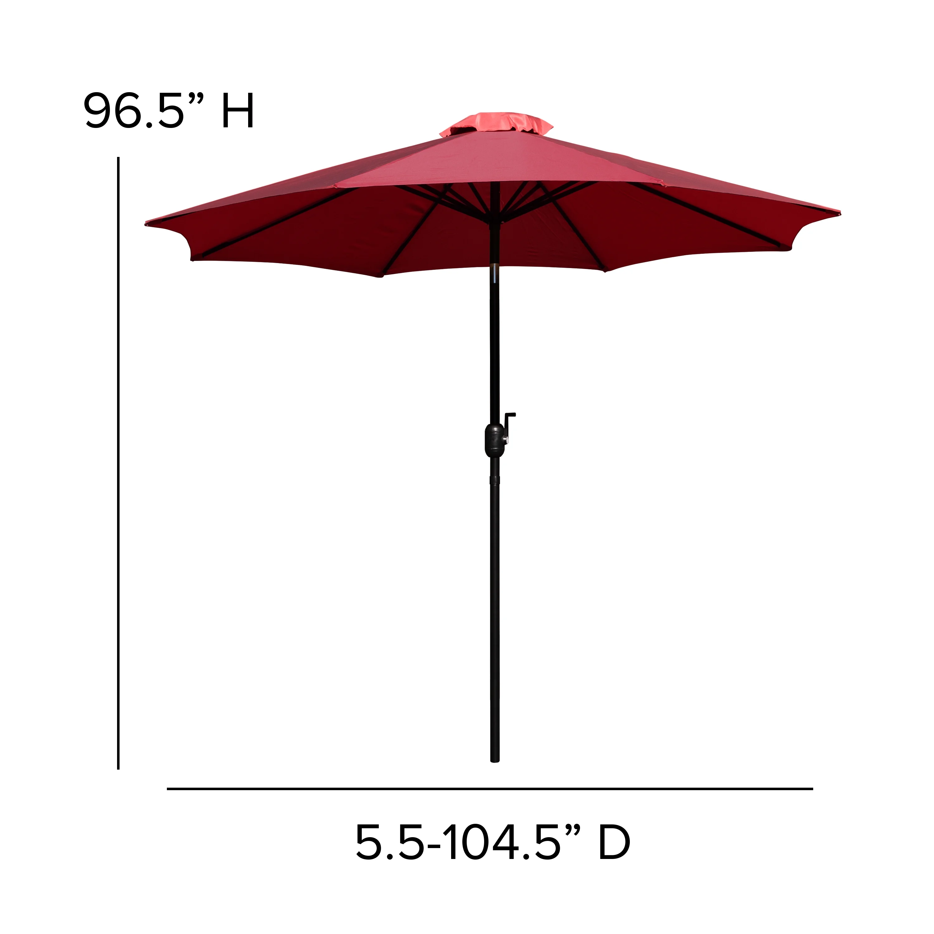 Flash Furniture Kona Red 9 FT Round Umbrella with 1.5" Diameter Aluminum Pole with Crank and Tilt Function