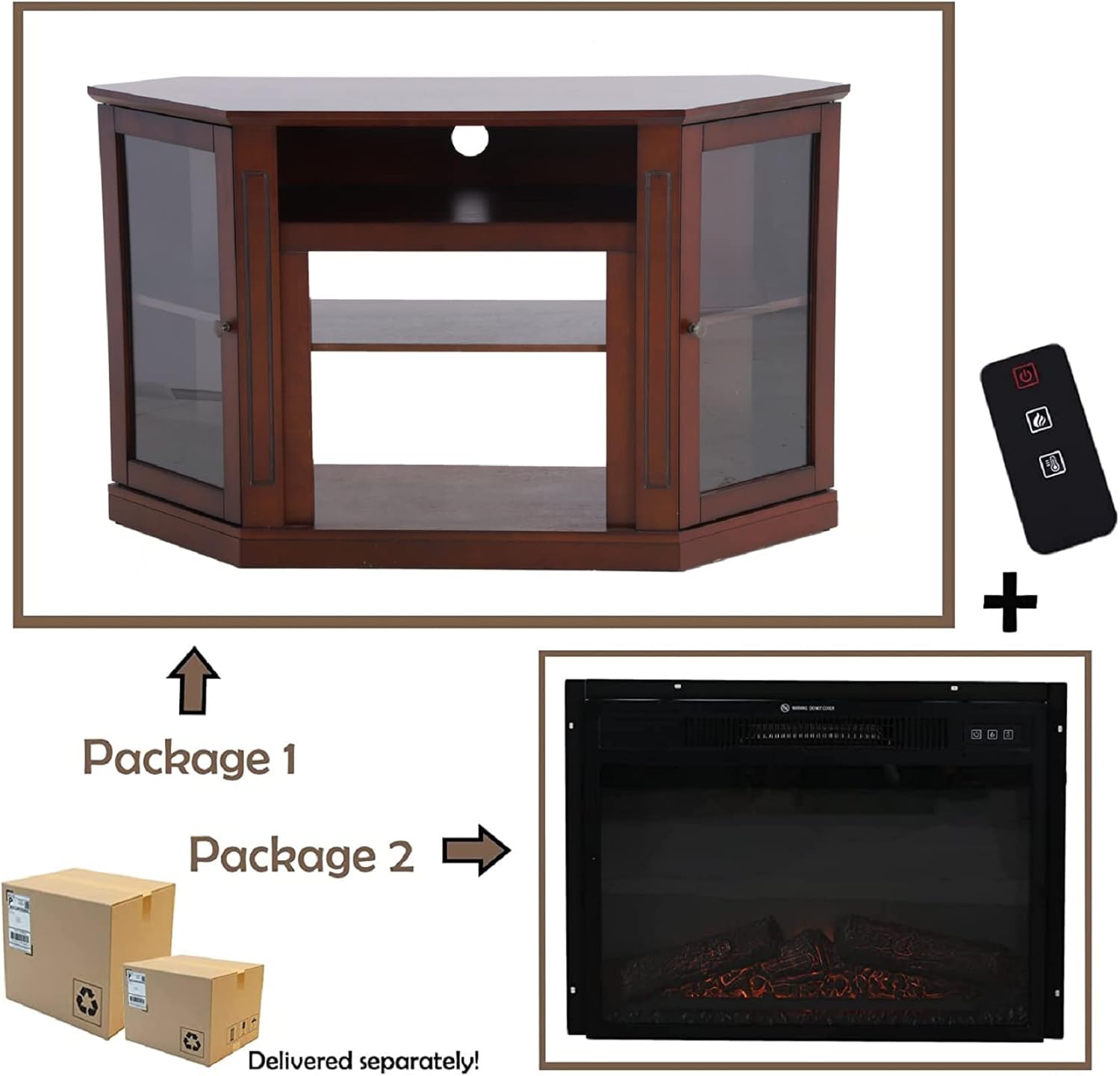 Sophia & William Farmhouse Electric Fireplace TV Stand for TV's Up to 65, Accent Decorative Barn Door Storage Cabinet Chest with 23 Insert Fireplace for Living Room Bedroom Home Office, Burlywood