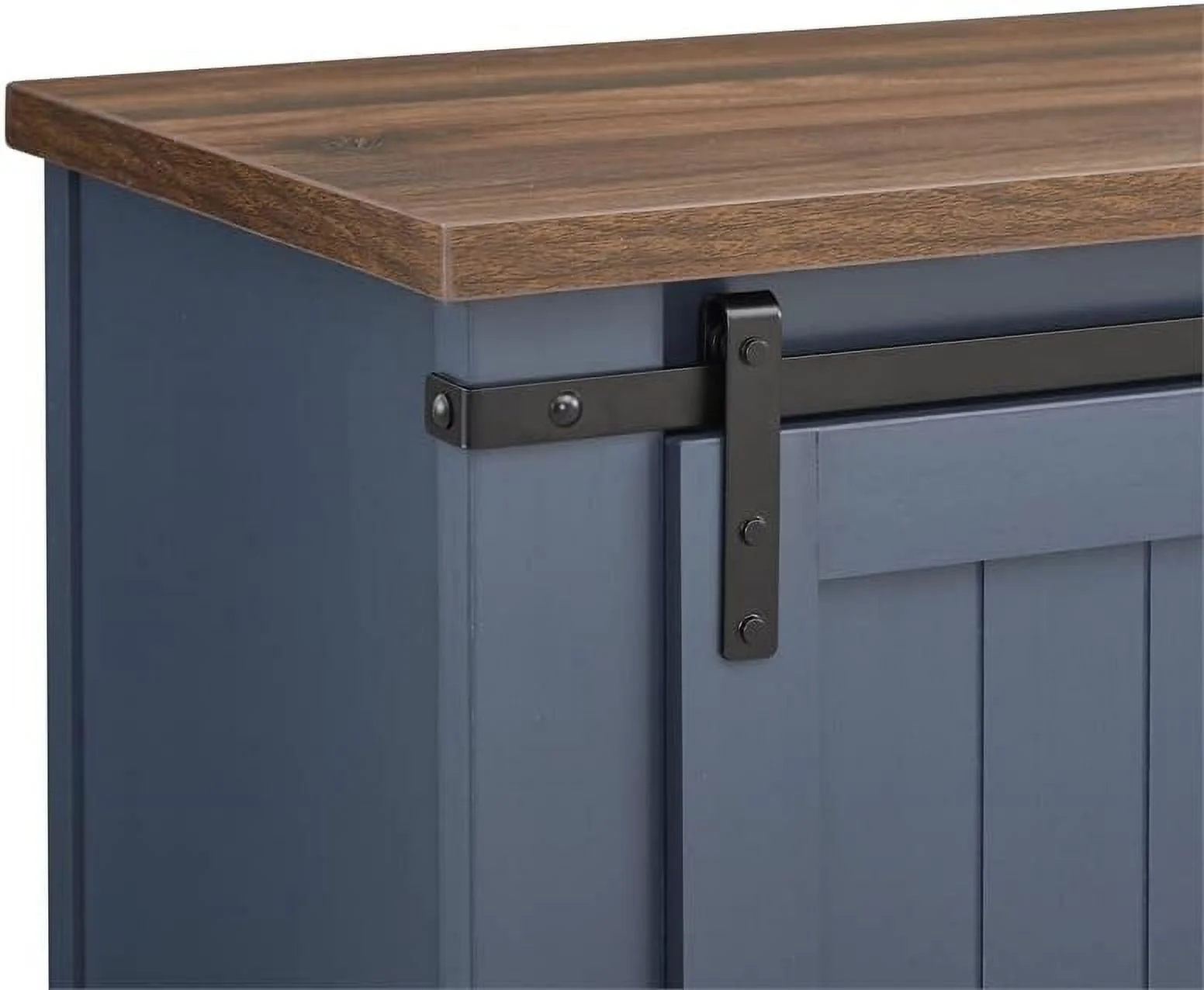 68 in. TV Media Stand for TV up to 75 in. Navy w/Walnut Color Desktop