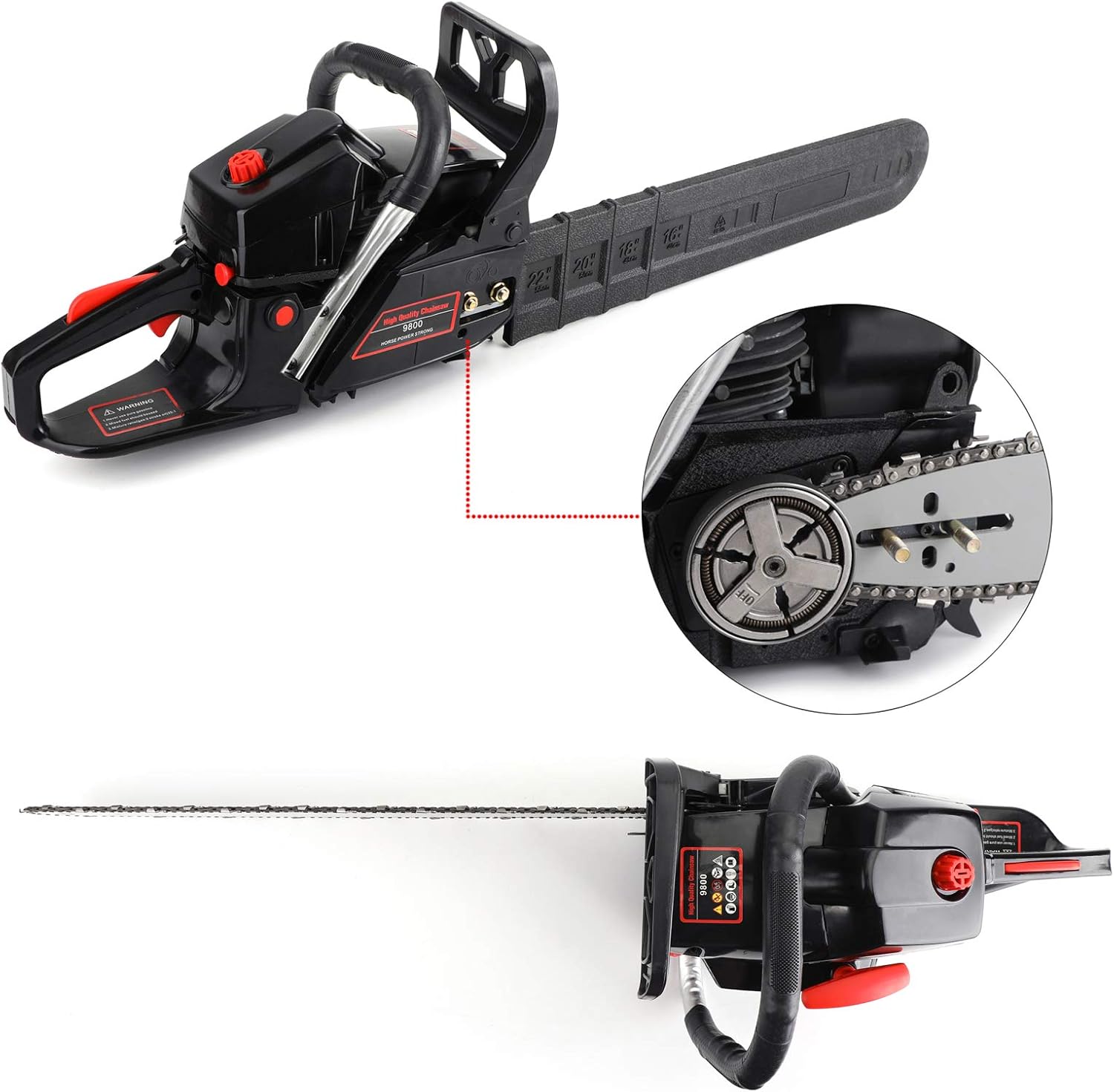 Topteng Gas Chainsaw 20 Inch, 62cc Bar Powered Engine 2 Cycle Gasoline Chainsaw Cutting Wood Gas Sawing Aluminum Crankcase Chain Saw