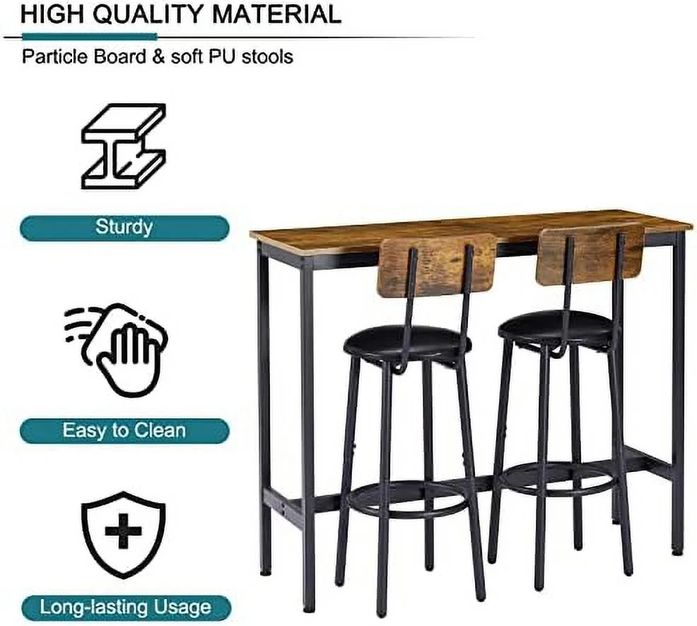 Table and Chairs Set for 4  5 Pieces Counter Height Dining Table Set Pub Table and 4 PU Soft Stools with Backrest  Breakfast High Table Set for Kitchen  Bistro  Rustic Brown(5  47Inch)