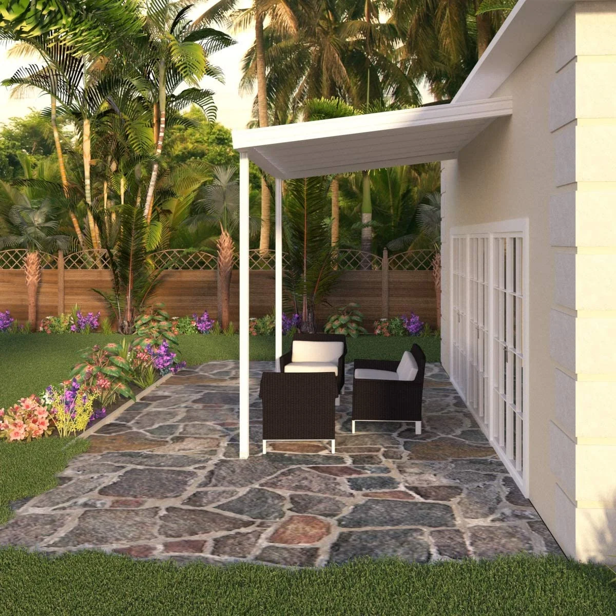Four Seasons OLS TWV Series 12 ft wide x 8 ft deep Aluminum Patio Cover with 10lb Snowload & 2 Posts in White
