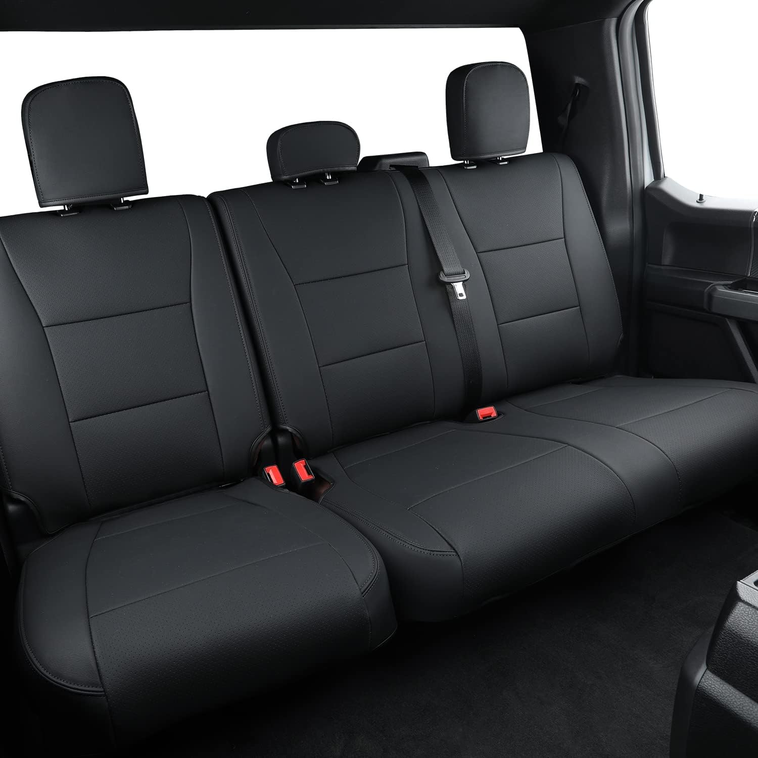 COVERTOPIA Z10-XB F150 Seat Covers, Custom fit for 2015-2022 F150 Crew Cab, and 2017-2022 F250 F350 Crew Cab with Faux Leather(Black)