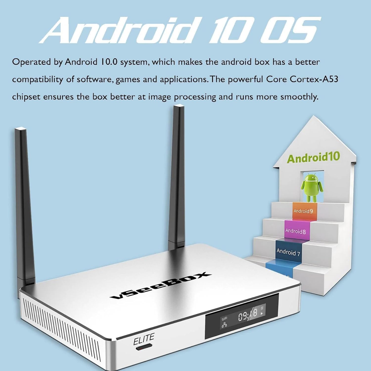 vSeeBox Elite (Android 10, 4GB RAM, 128GB Storage) Newest 6K Bundle with Voice Control Remote, 8K HDMI Cable, 64GB TF Card/USB Drive, WiFi Extender, Keyboard (Detailed Setup Guide, CA Support)