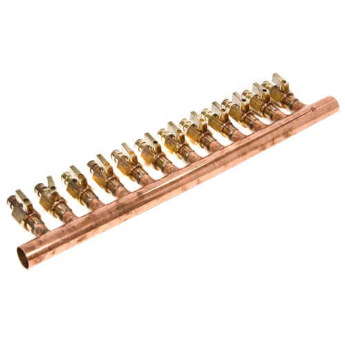 Uponor Wirsbo LF2501200 1x22 Copper Manifold w/ LF Brass 1/2x22 ProPEX Ball Valve, 12 Outlets