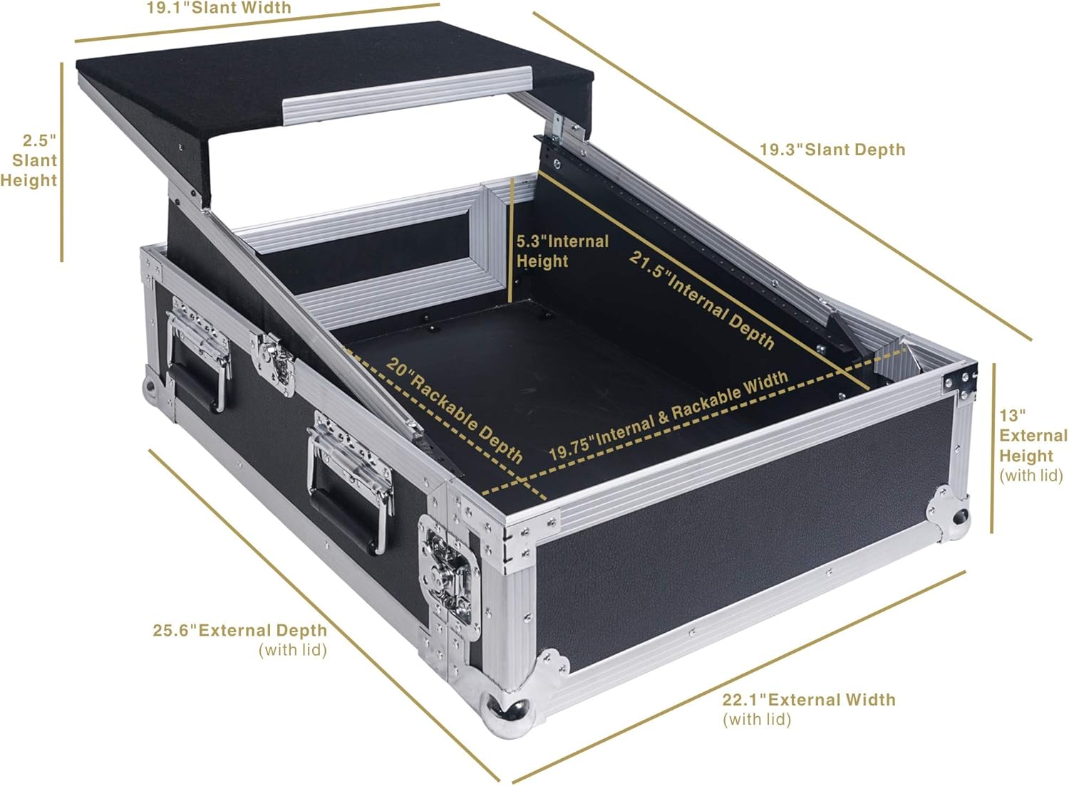 Sound Town 4U PA DJ Rack/Road Case with 11U Slant Mixer Top, 20’’ Rackable Depth, 4-Space Size - Pro Tour Grade (STMR-4US)