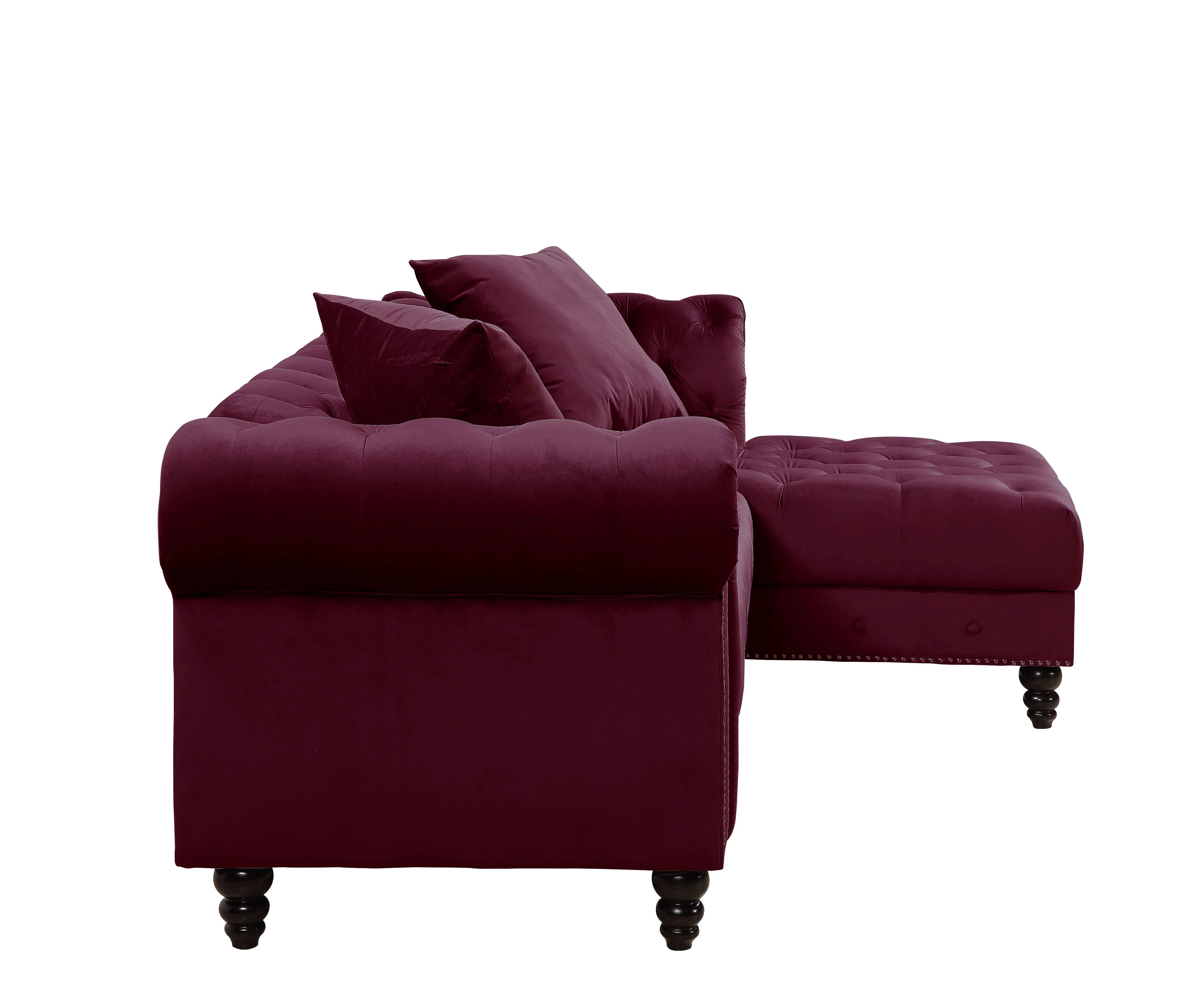ACME Adnelis Velvet Tufted Sectional Sofa with 2 Pillows in Red