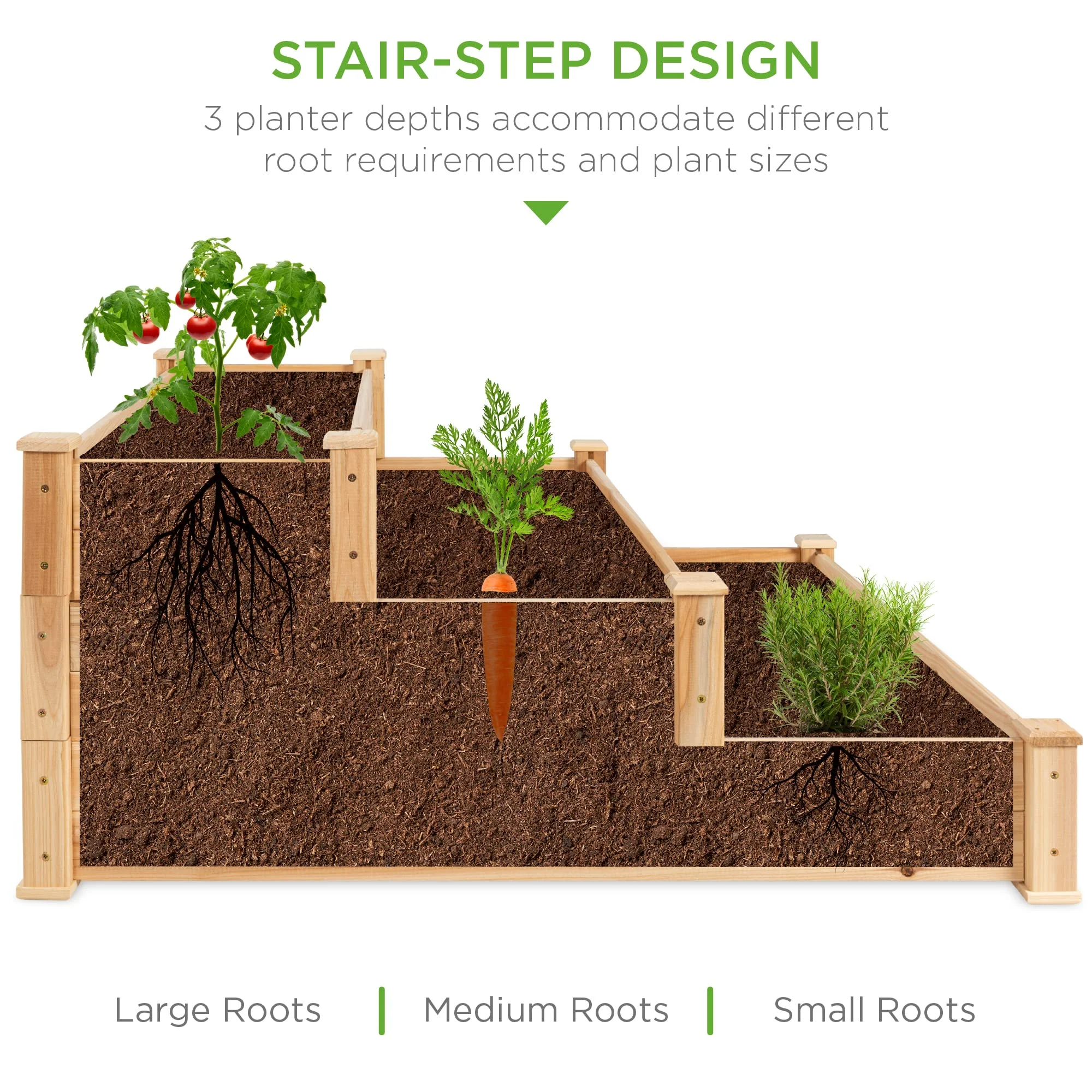 3-Tier Fir Wood Raised Garden Bed Planter Kit for Plants, Herbs, Vegetables, Outdoor Gardening w/Stackable & Flat Arrangement, Easy Assembly - Natural - Curated Treasures Market