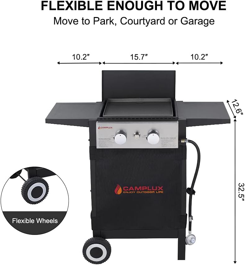 Flat Top Grill, Camplux Outdoor Gas griddle Combo 2 Burner with Lid,Black
