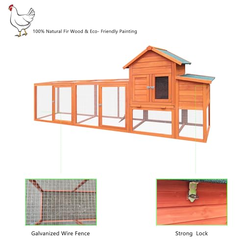 KEIKI 122＂Large Wooden Chicken Coop with Run and Nesting Box, Outdoor Hen House, Wooden Poultry Cage Wire Fence Poultry Cage