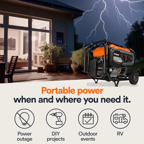 Generac GP8000E 8,000-Watt Gas-Powered Portable Generator - Electric Start, CO-Sense, CARB Compliant - Reliable Power for Emergencies & Recreation