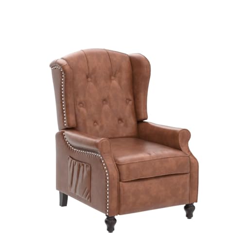 Wingback Recliner Chair with Massage and Heat, Tufted Fabric Pushback Recliner Chair, Wingback Chair with Remote Control, Padded Cushion, Wooden Legs, Small Recliners for Small Spaces