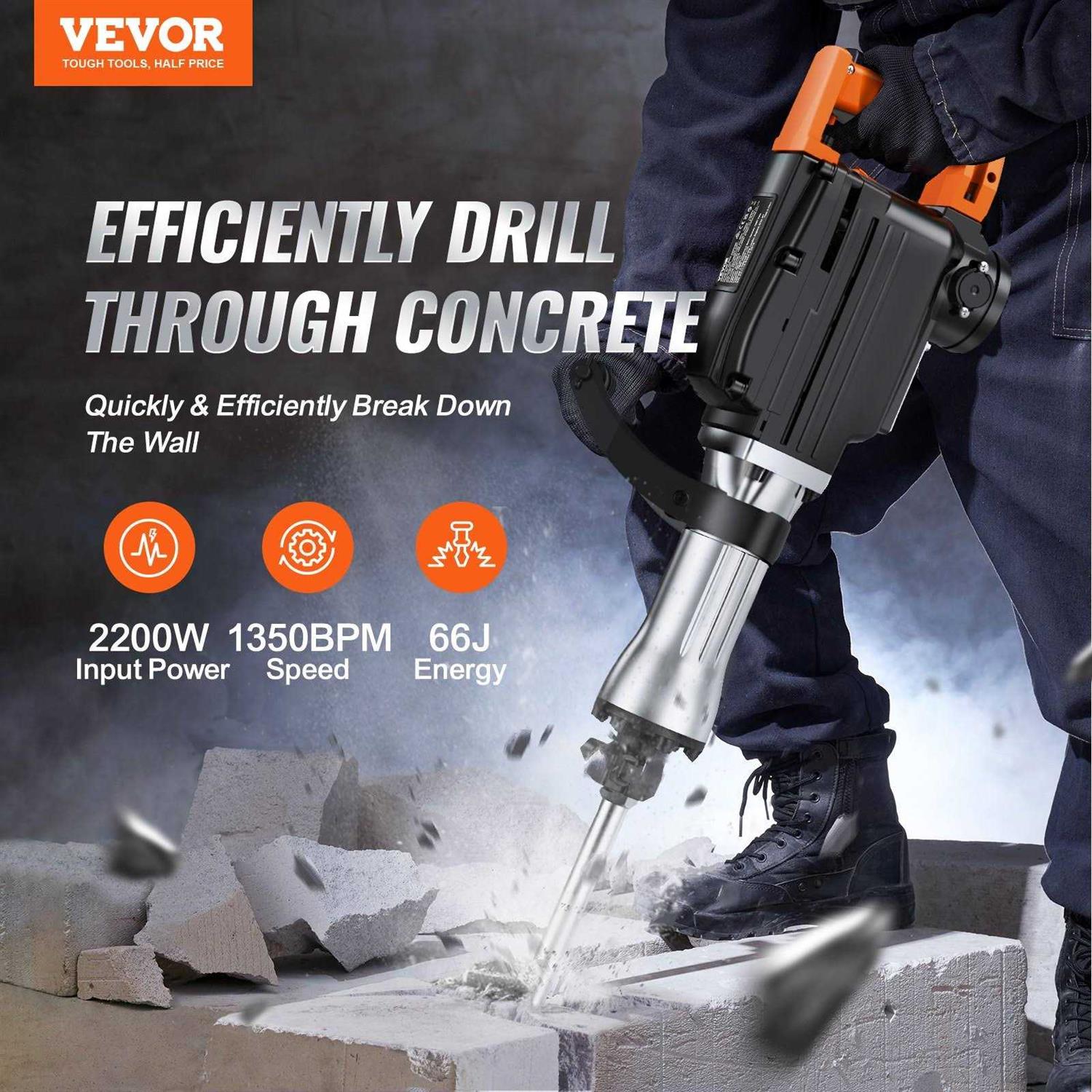 VEVOR Demolition Jack Hammer 2200W Electric Heavy Duty 1350 BPM Concrete Breaker - Shop Hardware Tools Online Store