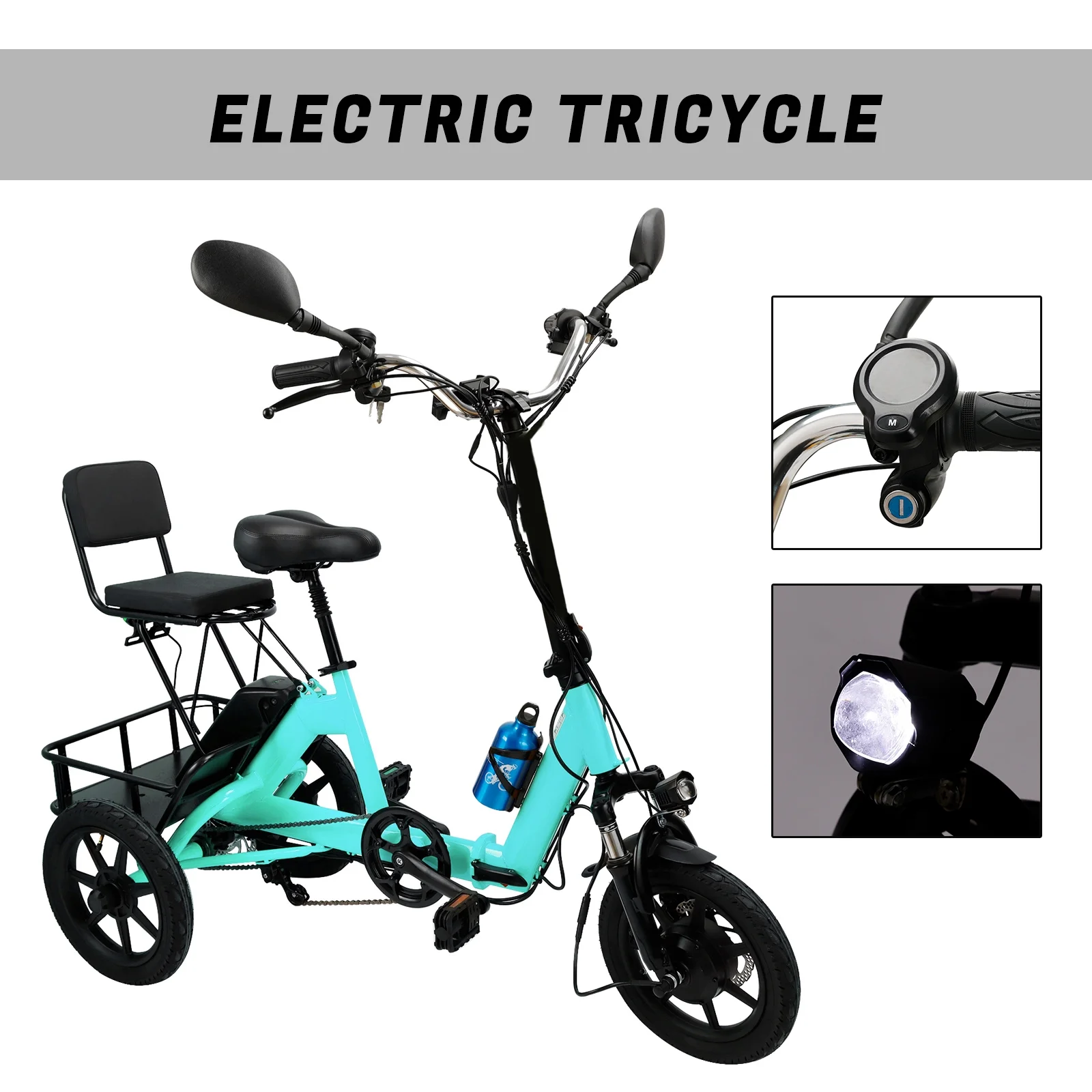 3-Wheel Electric Trike Motorized Folding Tricycle E-Bike - 48V 350W