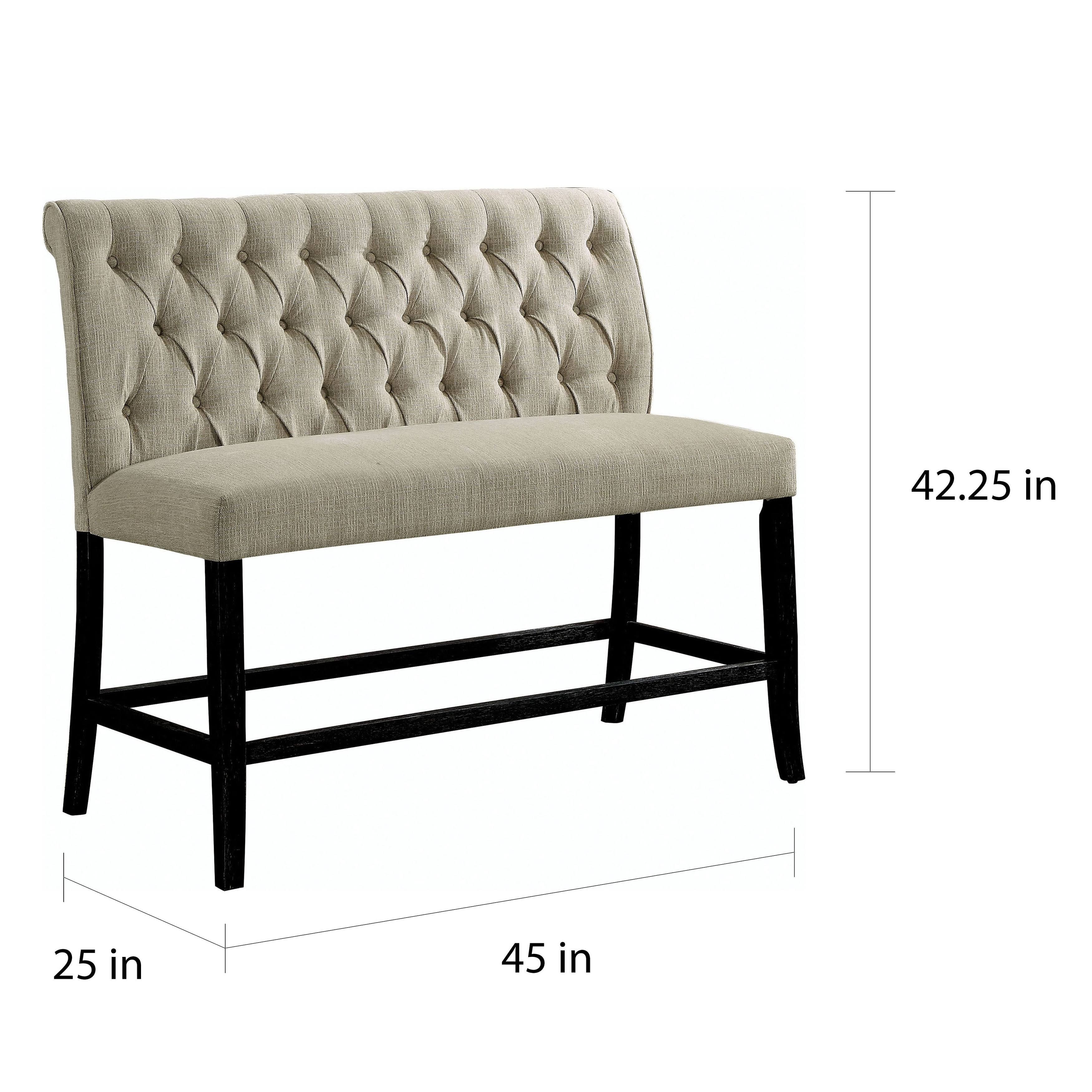 Furniture of America Sheila Contemporary Button Tufted Chenille Counter Height 2-Seater Bench, Ivory