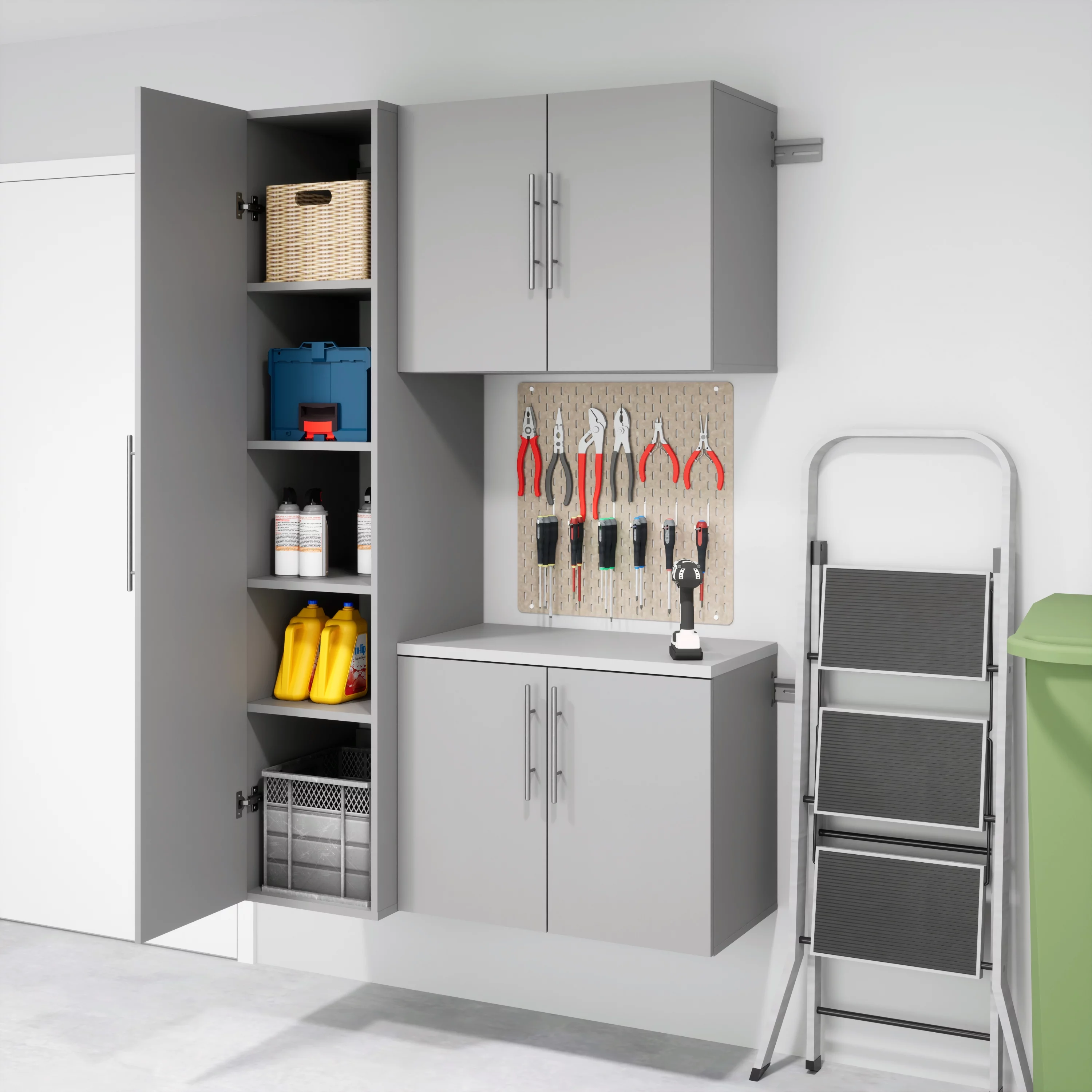 Prepac HangUps Narrow Wall Mounted Garage Storage Cabinet, 18" W x 72" H x 20" D, Light Gray