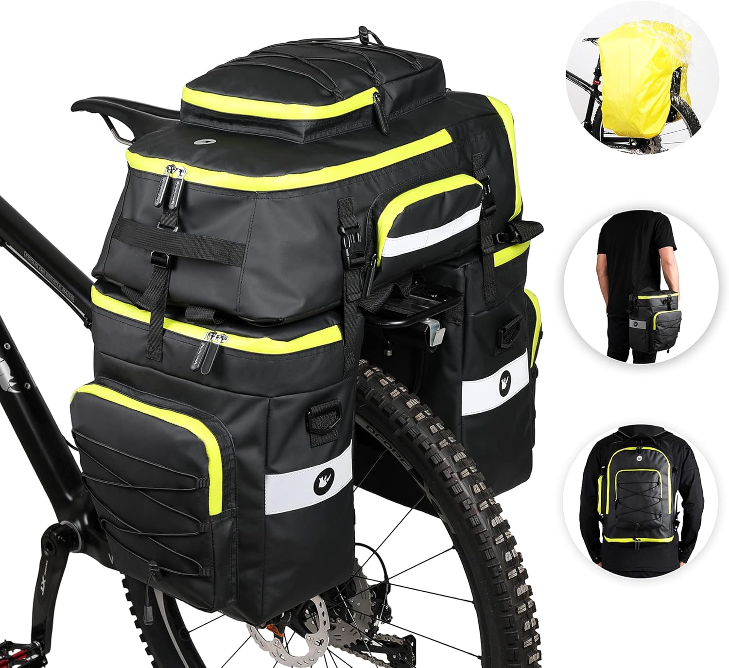 Rhinowalk 3 in 1 Bike Pannier Bag Multifunctional Bicycle Rear Rack Carrier Bag Backpack with Raincover