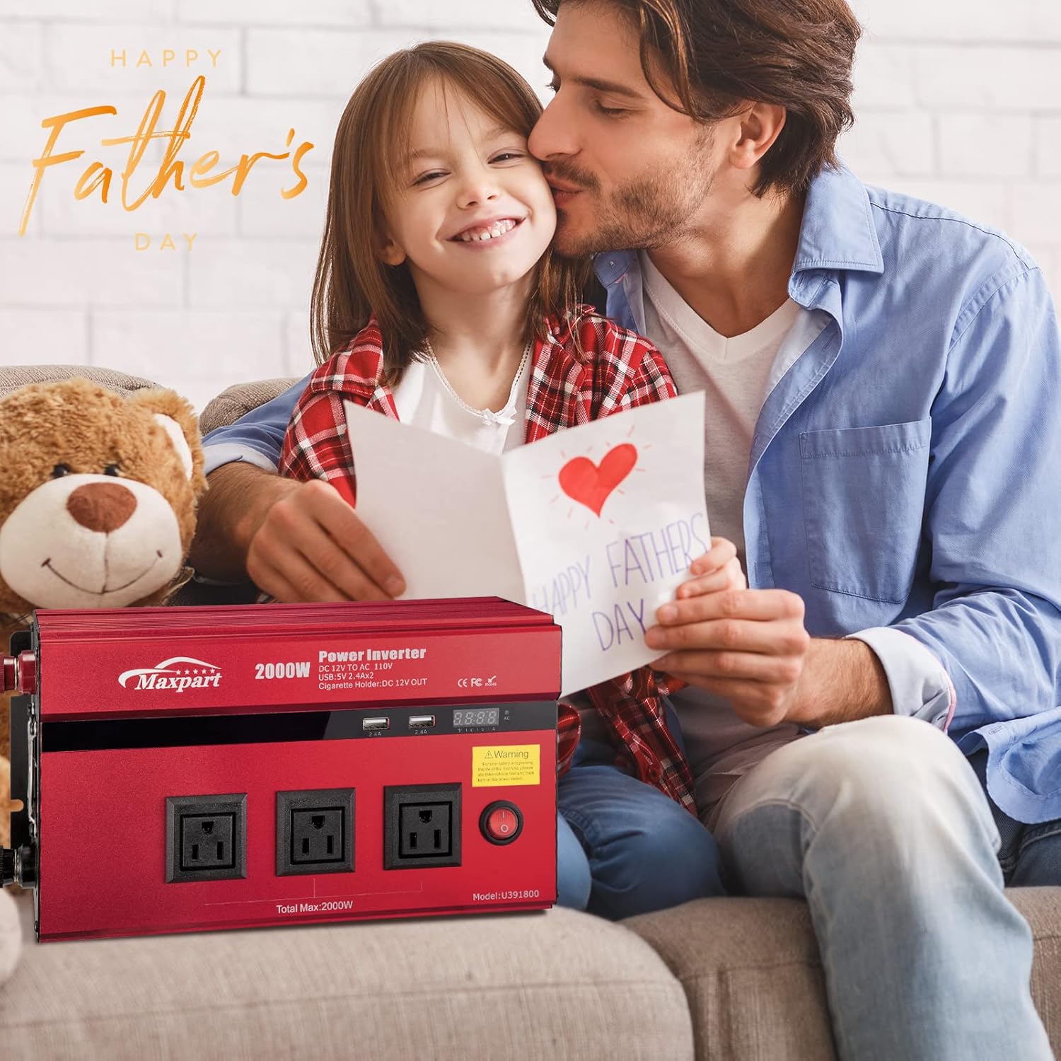 2000W Power Inverter 12v DC to 110v AC Converter with 3 AC Outlets, 2000 Watts Car Inverters for Vehicles Truck with 2 USB Charging Port (0-2.4A) and Car Cigarette Lighter,Solar Setup Inverter