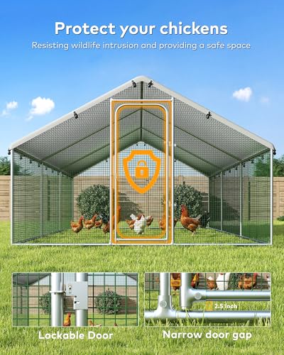 Large Metal Chicken Coop Run with Spire Roof – Outdoor Poultry Cage with Waterproof & UV-Resistant Cover for Chickens, Ducks, Rabbits, and Hens in Yard or Farm Use(8.9’ W x 11.8’ L x 6.6’ H)