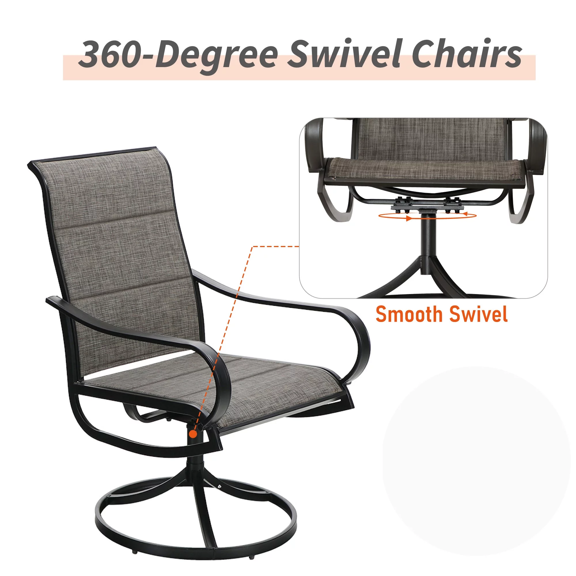 Sophia & William 9 Pieces Metal Outdoor Patio Dining Set with Gray Padded Textilene Swivel Chairs and Black Extendable Table