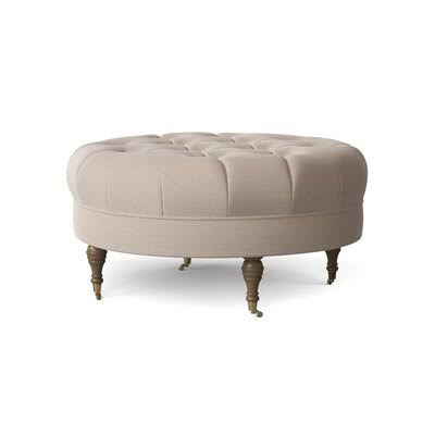 Henry Cocktail Ottoman Wayfair Custom Upholstery Body Fabric: Sunbrella Canvas Flax, Leg Color: Black Walnut Brass