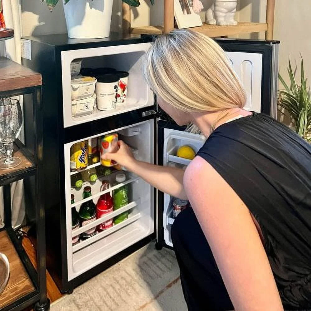 3.5 Cubic Feet Refrigerator, ZPL Compact Refrigerator, Mini Fridge with Freezer and 2 Door, 7 Level Thermostat Removable Shelves for Kitchen, Dorm, Apartment, Bar, Office, Silver